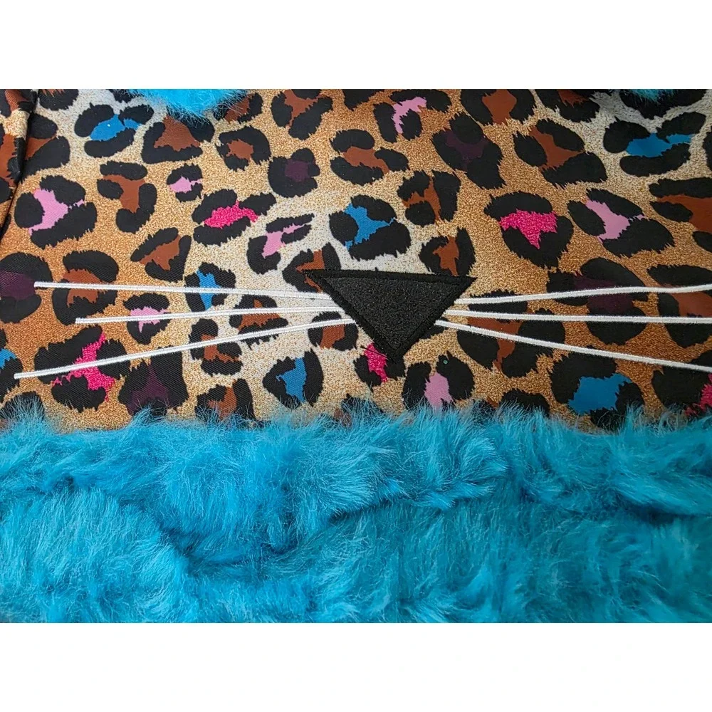 Girls Leopard Print Cat Backpack Teal Faux Fur Ears You're Purrfect 16